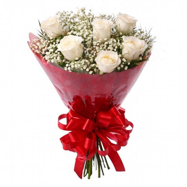 Buque Elegance 6 Rosas Brancas